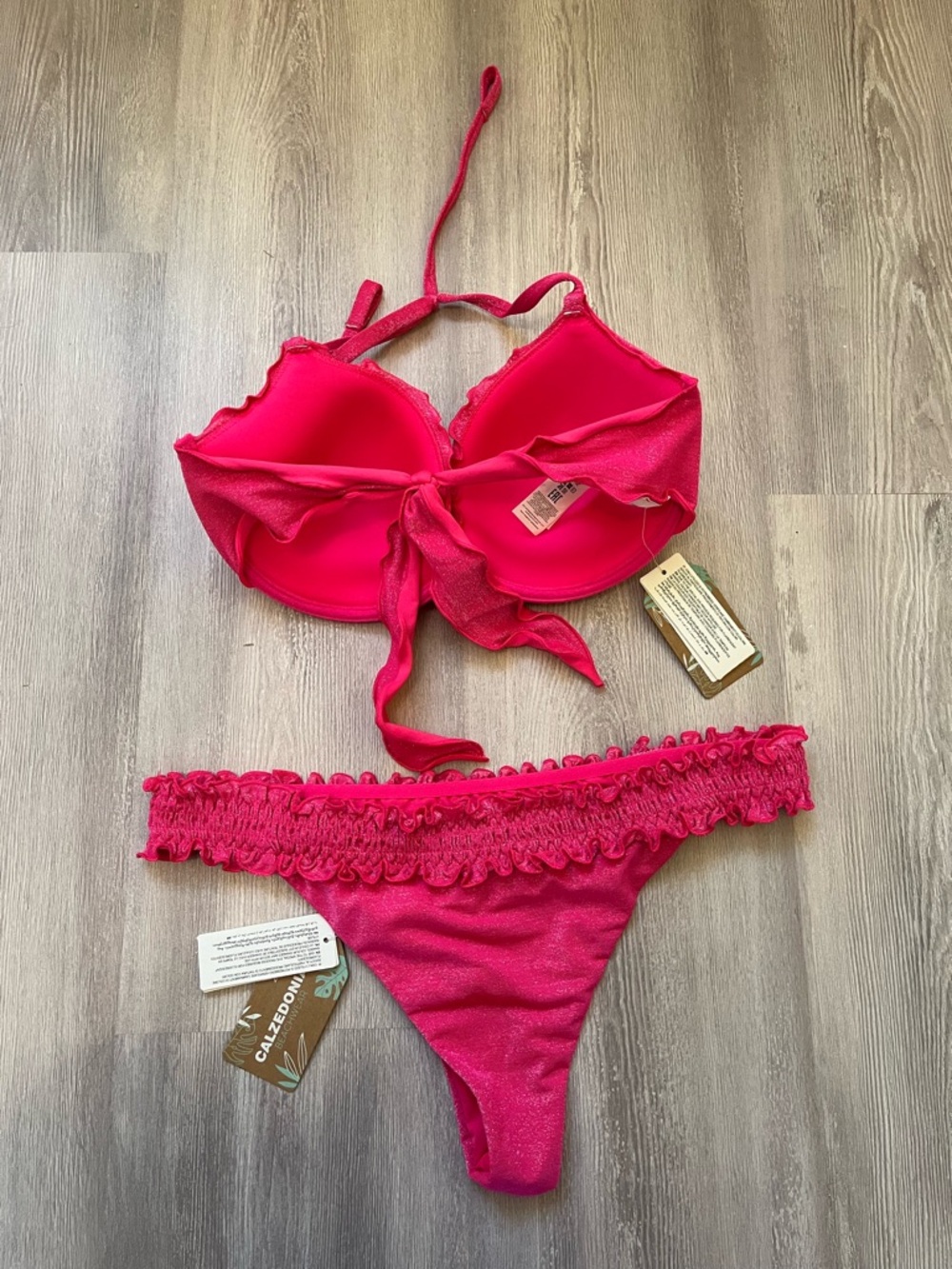 NWT Calzedonia Pink Formentura Bikini Push Up Top size XL & L Brazilian bottoms - Picture 3 of 14